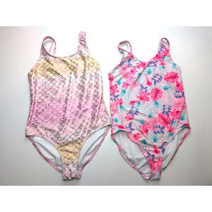 2 Girls ONE PIECE SWIM SUIT SIZE 16 BMAGICAL BY BTWEEN GIRLS PINK FLORAL MERMAID